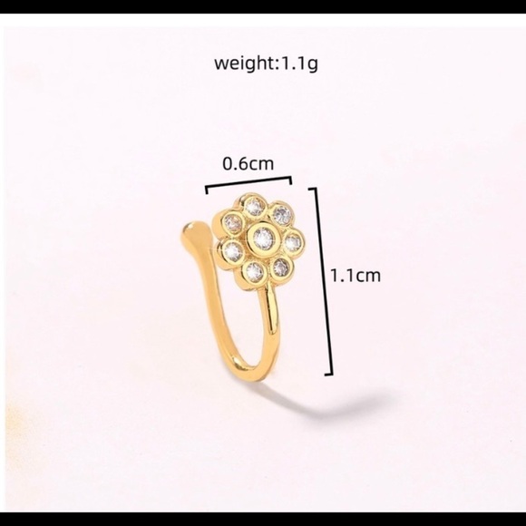 Gold Tone Rhinestone Encrusted Flower Bling Bling Nose Ring - Picture 4 of 5